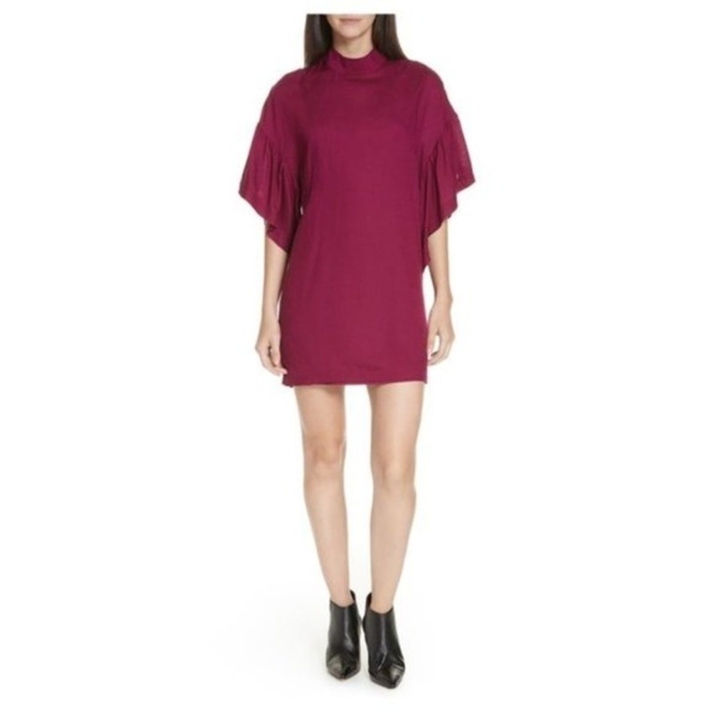 IRO Theifya Burgundy Fuchsia Flutter Sleeve Mini Shift Dress Size 38 M